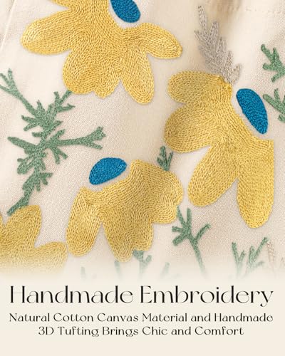 Miss Adola Embroidery Canvas Tote Bag with Pocket & Buckle - color: Daisy