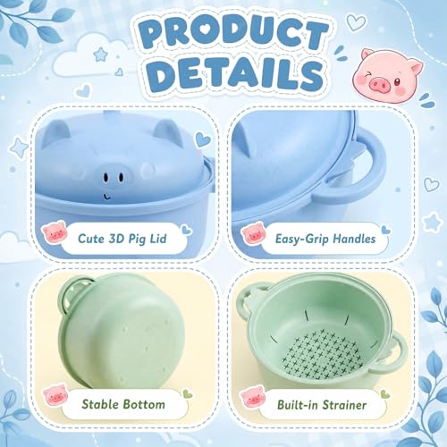 2 Sets 45oz Cute Pig Ramen Bowl Set Microwavable Nordic Blue, Green - color: Nordic Blue,Nordic Green