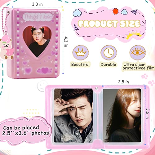 3 Inch Kpop Photocard Holder Book, Mini Photo Kpop Album Kpop Photocard Binder, Love Heart Hollow Kpop Photocard Binder Collector Book 40 Pockets Portable Photo Card Holder with Love Heart Pendant - color: Pink Love