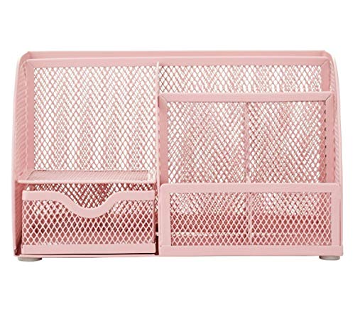 Annova Mesh Desk Organizer Office with 7 Compartments + Drawer/Desk Tidy Candy/Pen Holder/Multifunctional Organizer (Light Pink) - color: Light Pink