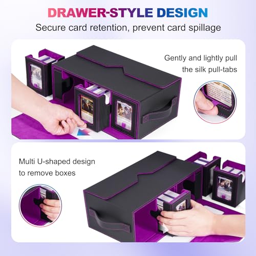 UAONO MTG Commander Deck Box, 6-Deck Modular TCG Deck Case with Dice Tray - color: Black Purple