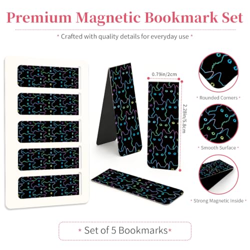 5 Pieces Magnetic Bookmarks, Cute Magnet Bookmark Clips, Colorful Page Markers for Books, Reading Supplies for Book Lovers, Women and Men Cute Colorful Cats - color: Cute Colorful Cats