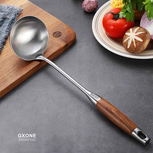 Soup Ladle,304 Stainless Steel Cooking Ladle with Wooden Handle,14.6Inch - style: Soup Ladle-wood handle
