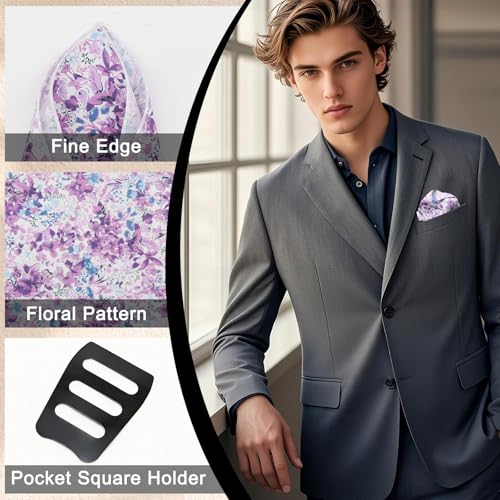 Cotton Floral Handkerchiefs for Men Wedding Evening Daily Work Prom - color: Purple,blue,white