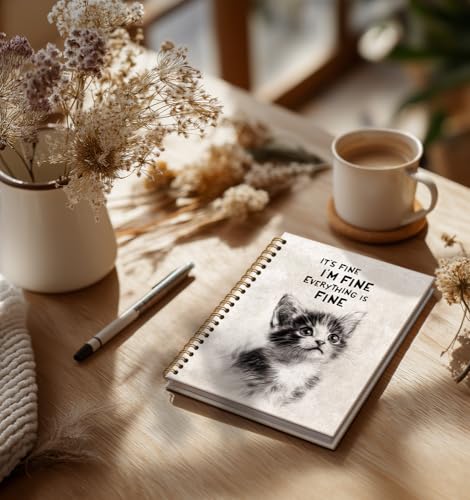 Cat Notebooks For Women-Journal For Black Cat lover Men Friends Gifts,Everything is Fine Inspirational College Ruled Lined Gold Spiral Bound Hardcover,Classroom Office Supplies,5.8"x8.3" - color: Black cat