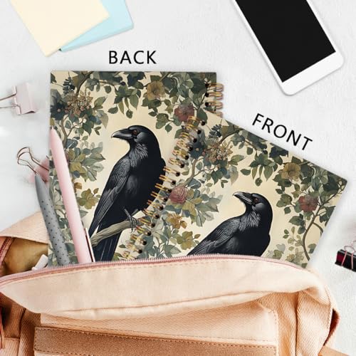 nvucamd Gothic Dark Raven Spiral Notebook, Witchy Black Crow Botanical Journal Notebook, Dark Raven Cottagecore Journaling Notebooks for Women, Gothic Raven Office School Supplies Gifts, 5.5x8.3 In - color: crow plant