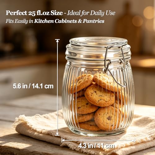 ComSaf Ribbed Glass Mason Jars with Airtight Lids 25 oz 6 Pack Coffee - size: 25 fl oz x 6 - Ribbed