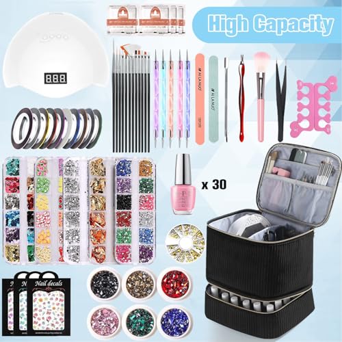 Corduroy Nail Polish Organizer and Nail Lamp Case, Nail Kit Organizer Holds 30 Bottles (15ml - 0.5 fl.oz) and a Nail Lamp, Nail Polish Carrying Case with Manicure Tools Storage Sections (Black) - color: Black