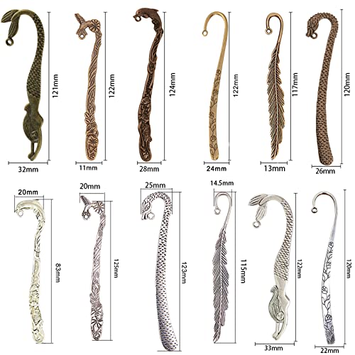 SUNNYCLUE 12pcs Mixed Metal Bookmark Hairpin Stripe Hook Carved Antique Silver Bronze Vintage Jewelry Making Charms for Crafting Teacher's Day Back to School Christmas Craft Gift Bookmarks Book Mark - color: 12pcs Antique Silver Bronze Hook Bookmarks