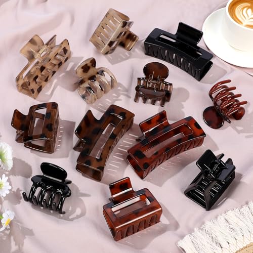 SMKSL 12 Pcs Hair Claw Clips for Women - 3 Styles Tortoise Hair Accessories - color: Dark Tortoise