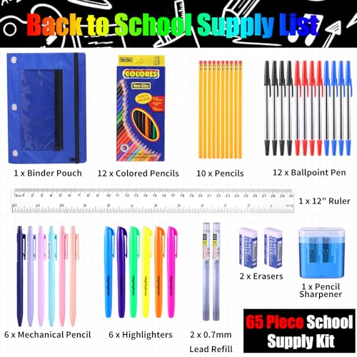 68 Pcs High School and College Back to School Supplies Kit for Student Senior Essential Learning Tools Supply Box