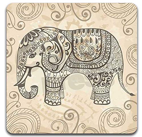 Hand Drawn Elephant Square Coaster Set - Made of Recycled Rubber - Set of 4 - color: Hand Drawn Elephant