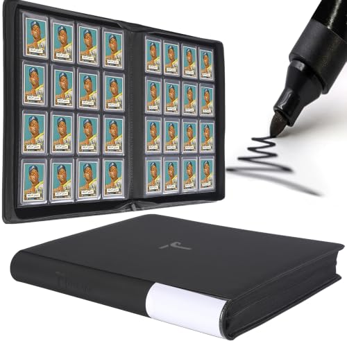 Top Loader Binder 16 Pocket, Holds 640+ Cards in 3" x 4" Toploaders, Ringless 20 Double-Sided Sleeves, Side-Loading, Spine Label with Maker Pen Toploader Binder for TCG, MTG, Sports Cards - color: Black, size: 16-Pocket, Holds 640 Cards