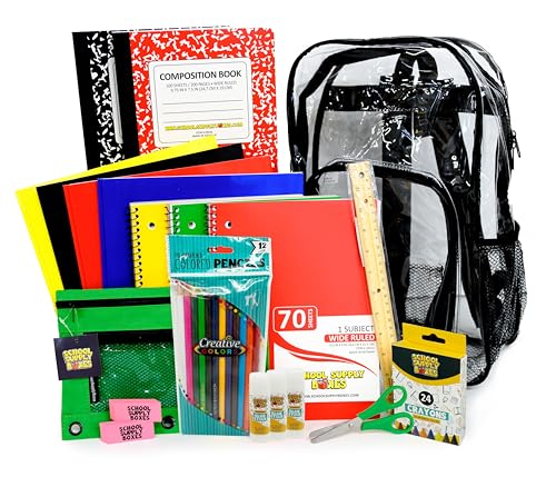 School Supply Boxes | 17" (Black or Clear) Backpack Bundle for (Elementary, Intermediate, or High School) - color: Clear, style: Elementary Pallet (180 Pack)
