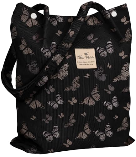 Miss Adola Corduroy Tote Bag for Women Cute Design - color: Dark Butterfly