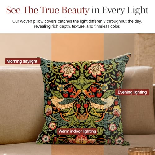William Morris Strawberry Thief B Black Tapestry Throw Pillow Cover 18 x 18 - color: Black Strawberry I
