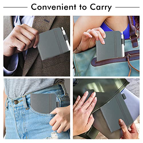 feela 6 Pack Pocket Mini Notebooks Bulk, Small Cute Memo Notepads Hardcover College Ruled Lined Journals with Pen Holder for School Business Work, with 6 Black Pens, 3.5”x 5.5”, A6, Gray - color: A6 6 Gray