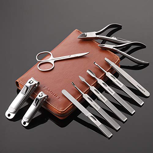 FAMILIFE Stainless Steel Manicure Set 11-in-1 Professional Nail Clipper Kit - color: Brown