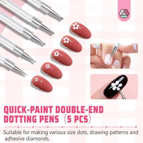 SAVILAND Quick-Paint Dotting Tools Nail Art Pen: 5PCS Multi-Size Nail Art Tools Double Ended Nail Design Kit for Dot Drawing Home Salon, Pattern Tracing Pen, Ball Embossing Pen for Transfer Paper - color: C-Black