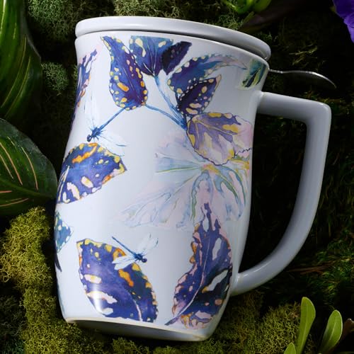Tea Forte Ceramic Fiore Tea Cup with Infuser, Demoiselle, 14 oz - color: Demoiselle