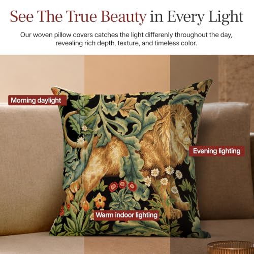 William Morris Lion Tapestry Throw Pillow Cover 18 x 18 in With Zipper - color: Black Lion