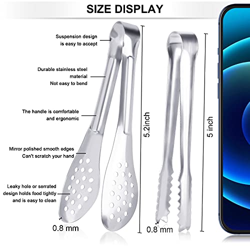12 Pack Premium Small Serving Tongs, Dmoera Mini Stainless Steel Appetizer Tongs, 5Inch,5.2Inch(12.7cm) - size: 5 inch, 5.2 inch