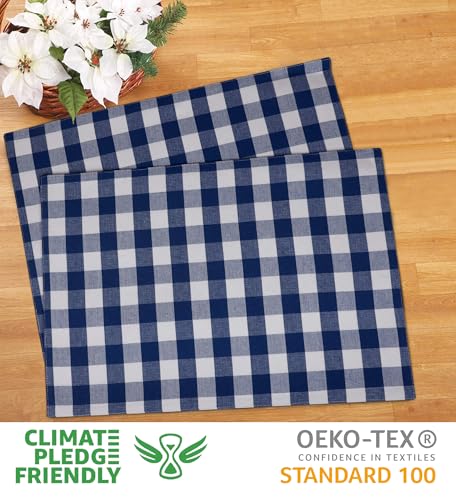Urban Villa Two Tone Placemat Cotton Tablemat 14x20 (Set of 6) Blue/Wht - color: Blue/White Checks, size: 14" x 20"