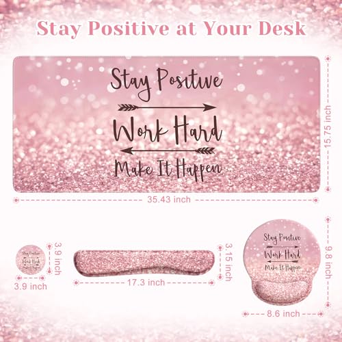 iCasso Pink Ergonomic Mouse Pad with Wrist Rests Set for Desk Accessories - color: 1-Pink Stay Positive