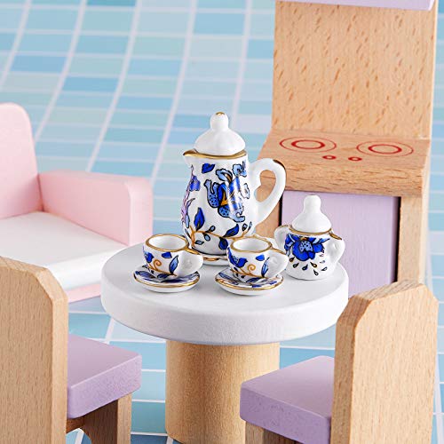 Sumind 15 Pieces Miniature Porcelain Tea Cup Set Kitchen Miniature Porcelain Set Mini Flower Pattern Teapot Cup Plates Kitchen Accessories(Retro Flower Style) - style: Retro Flower Style
