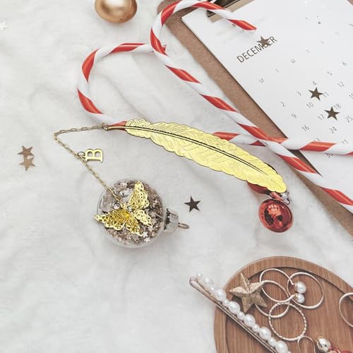 Initial Letter and Butterfly Charm Metal Feather Bookmark (Gold-B) - style: Gold-B