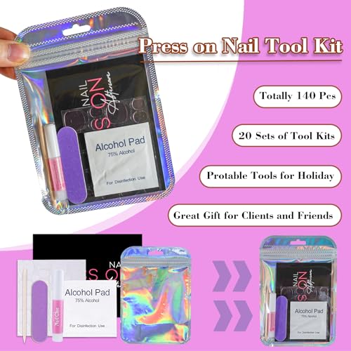 Press On Nail Tool Kit Nail Prep Kit Packaging (20pcs in Purple) - size: 20pcs in purple