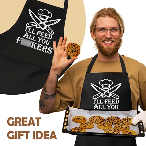 Funny Adult Humor Grilling Aprons for Men with 2 Pockets, Cooking Apron for Dad, Gag Gifts for Men, Adjustable BBQ Apron for Husband, Chef Kitchen Gifts for Birthday & Father’s Day - A01 - color: I'll Feed All You Fuckers 1