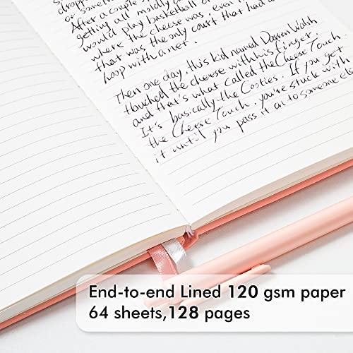 feela 5 Pack Notebooks Journals Bulk, Hardcover Classic Ruled Lined Journals with Pen Holder for Women Girls School Business Supplies, with 5 Black Pens, 120 GSM, 5.1”x8.3”, A5, Light Coral - color: 5 Light Coral