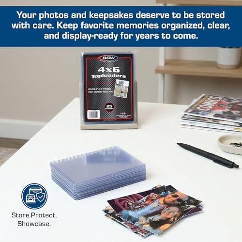 BCW 4x6 Photo & Postcard Topload Holders – 50 Pack | Blue-Tinted 4x6 Toploader Protectors for Photos, Prints & Postcards | Rigid Plastic Toploaders for Display & Storage - size: 50 Pack