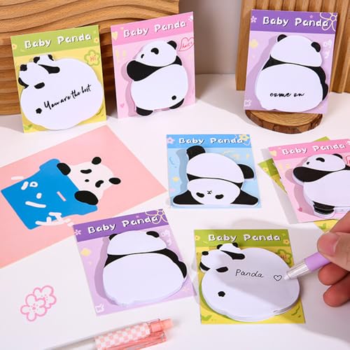 Cute Panda Shape Sticky Notes Set 240 Sheets 8 Pads Self Adhesive Removable Fun Sticky Note for Kids and Women