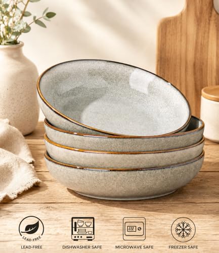 AmorArc 8.5’’ Ceramic Pasta Bowls Set of 4, 36oz Large Stoneware Bowls Set - color: Green Wheat, size: Set of 4