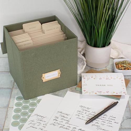 Beautiful Greeting Card Organizer Box With Dividers Holds Up to 300 Cards - color: Sage