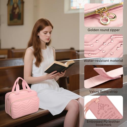 FINPAC Large Bible Cover Case for Women, Bible Bag Study Supplies Kit - color: Pink