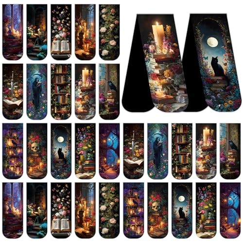 30 Pcs Dark Academia Magnetic Bookmarks, Romantasy Gothic Book Mark Clips, Horror Magnet Book Markers for Reading Women, Bookish Gifts for Book Lovers Halloween School Office Supplies - style: Dark Academia 02