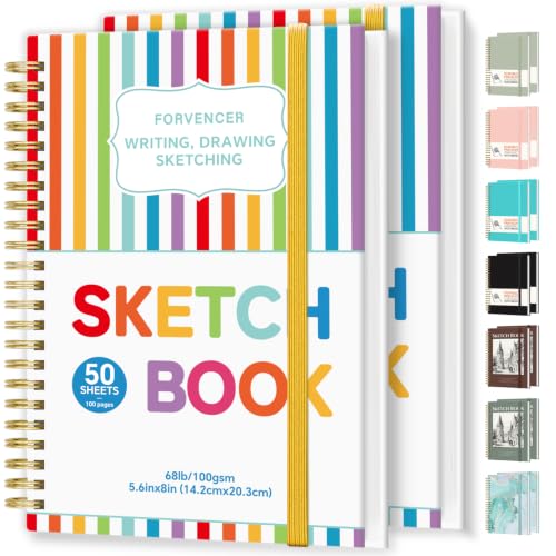 Forvencer 2 Pack Blank Spiral Notebook, 8"x 5.6"Hardcover Sketch Book - color: Multicolor