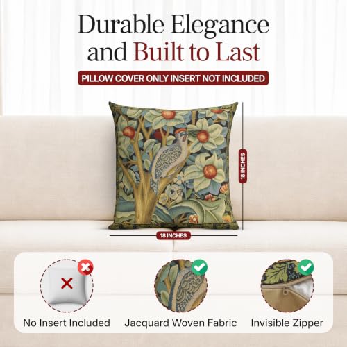 William Morris Woodpecker Right Tapestry Throw Pillow Cover 18 x 18 in - color: Black Woodpecker