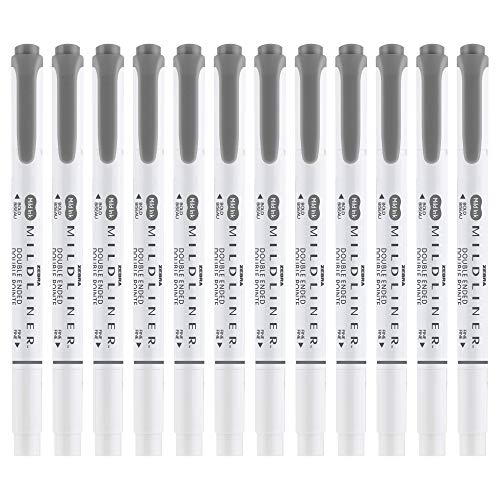 Zebra Pen MILDLINER No Bleed Highlighter, Dark Gray Color, Dual Tip, 12-Pk - color: Dark Gray
