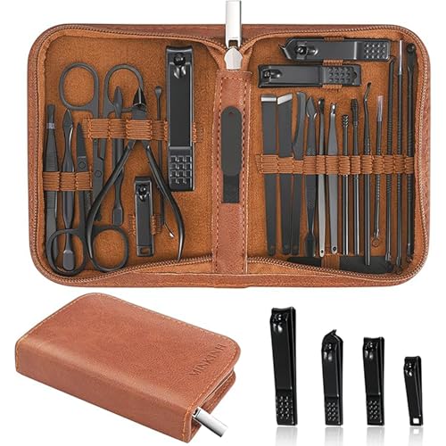 MINKINH Manicure Set Professional Nail Clipper Kit-26 Pieces,Brown - color: Brown