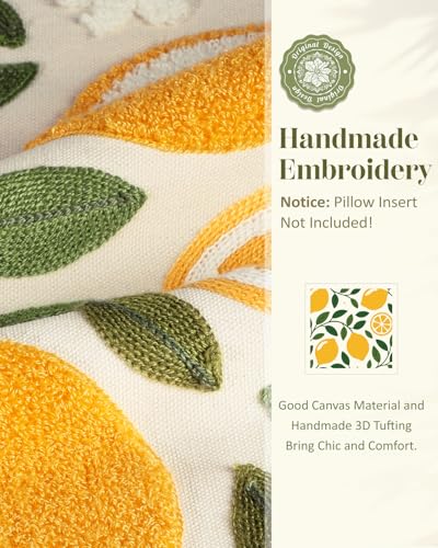 Embroidered Throw Pillow Cover, 18x18 Inch, Lemon Branch - color: Branch-lemon, size: 18" x 18" (Pack of 1)