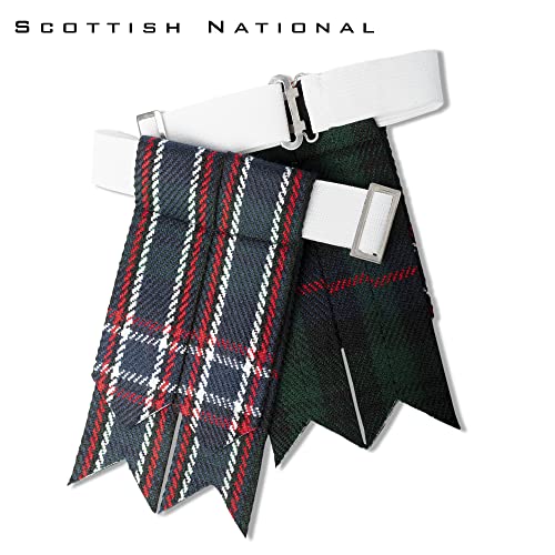 Kilt Flashes for Men with Heavy Buckle Adjusters, Plain & Tartan Kilt Sock Flashes. - color: Scottish National 016flbu