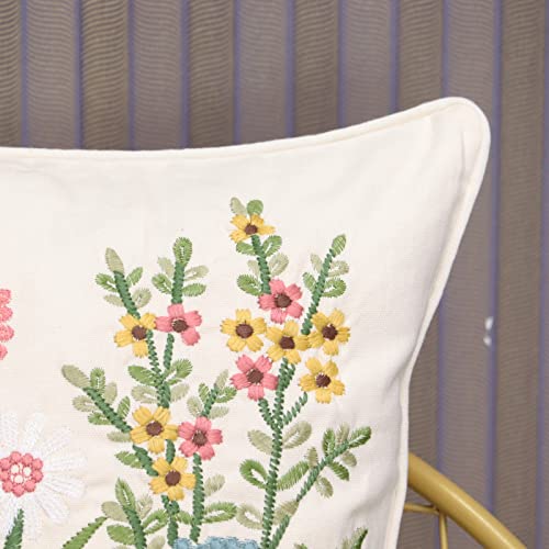 Set of 2 Embroidered Decorative Throw Pillow Covers Couch Square Pillowcases Cushion for Bedroom Sofa Farmhouse Decor 18x18 Inch (Daisy) - color: Daisy