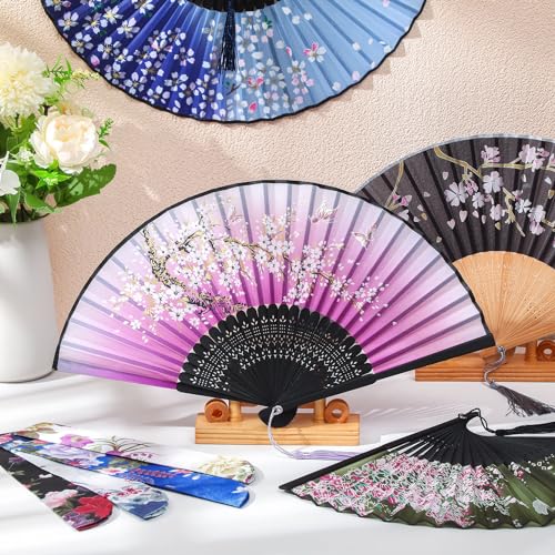 Zonon 4 Pack Hand Held Folding Fans for Women Silk,Elegant - style: Elegant