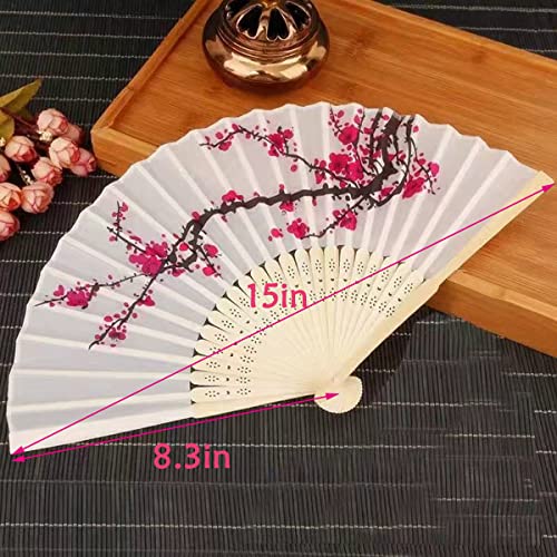LEFTSTARER 12Pcs Delicate Cherry Blossom Folding Hand Fan Japanese Chinese Decor Fan Paper Fans Party Performance Dancing Wedding Decorations Favors Gifts - color: 12pcs