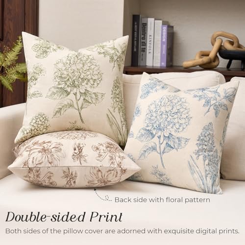 Kevin Textile Hydrangea Floral Pillow Covers Set of 2 18x18 Inch, Green - color: Cedar Green