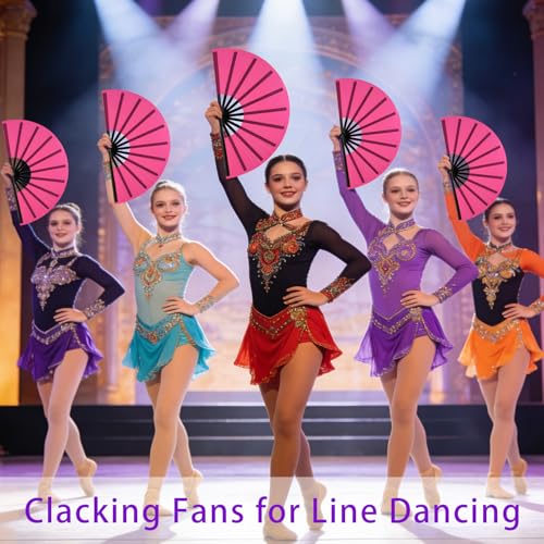 10 PCS Boots on The Ground Hand Fan Bulk - Rave Fans 13 Inch Large Clacking Fans for Line Dancing Make Loud Sounds for Party - color: Pink